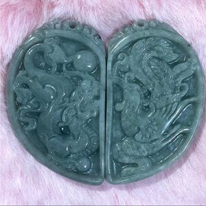 GRADE A Certified Burma Green Jadeite Jade Dragon Phoenix Hand Carved Necklace